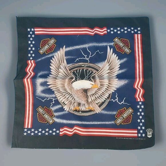 Vintage Harley Davidson Motorcycles Bandana USA Eagle Stars Stripes Americana - Picture 1 of 10